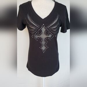 Los Angeles/Bus stop black top with rhinestones and cutouts. Size Large